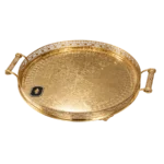 AT-6606-LL-1FG Plateau Rond Doré Motif Marocain avec Poignées